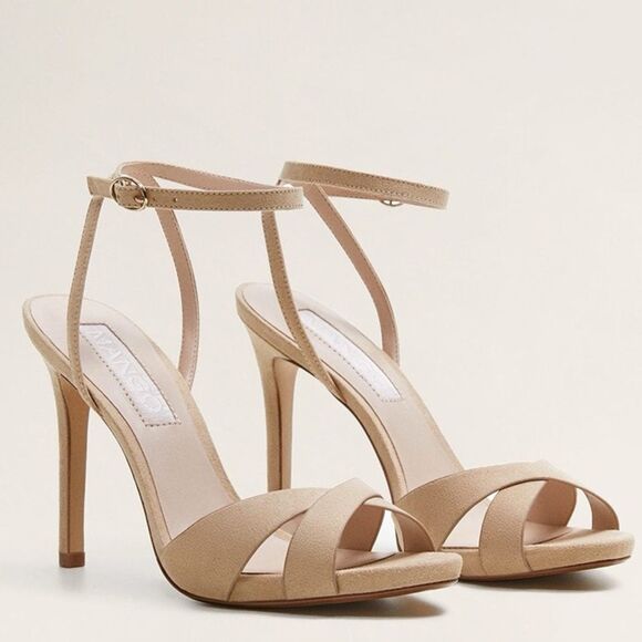 NWT MANGO Cream Suede Heeled Sandals Size 38 - Picture 1 of 10
